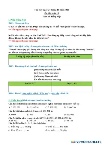 Ôn tập cuối tuần 10