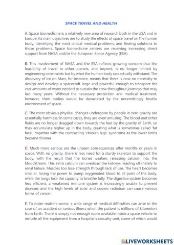 Space travel and health reading