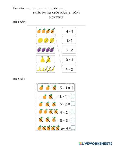 Ôn tập phép trừ trong phạm vi 6