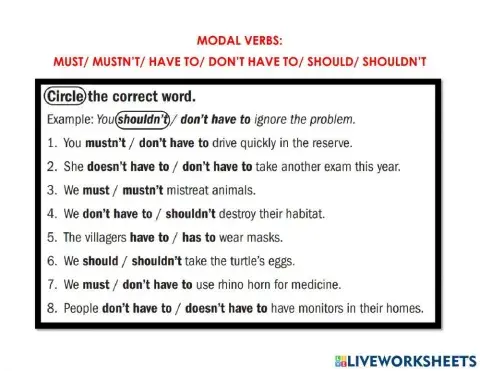 Modal verbs: must-mustn't-have to-don't have to-should-shouldn't