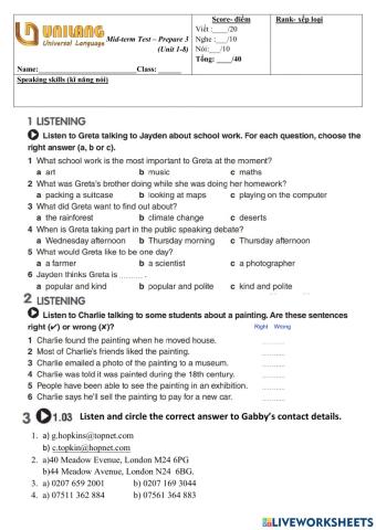 Prepare 3 Midterm test (U1-U8)