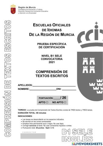 Reading B1 SELE  2021 Murcia