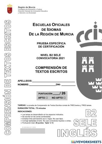 READING (CTE) B2 SELE - EOI Murcia 2021