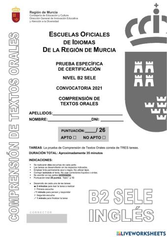 SELE B2 - LISTENING (CTO) - EOI Murcia 2021