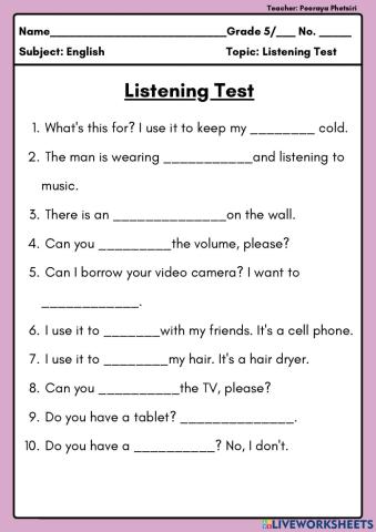 Eng5:Listening Test