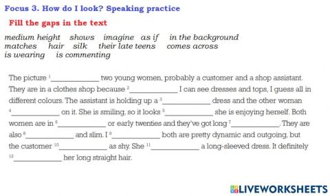 Focus 3. Unit 1. Speaking