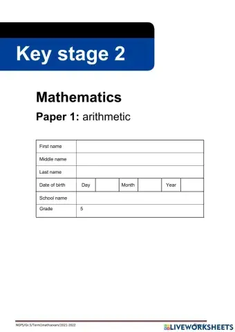 Mathematics Exam Paper 1 - Grade 5