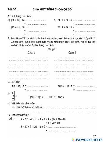 Vở BT toán in - bài 66