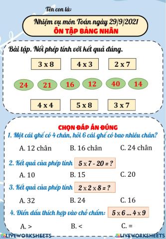 Bài tập cuối tuần lớp 3