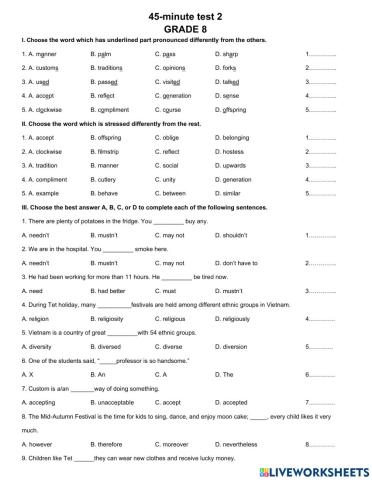 Grade 8 45-minute test