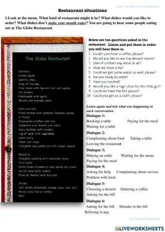 At the restaurant listening situations