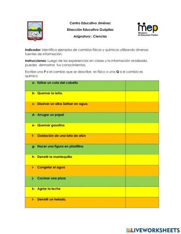 Cambios Físicos y Químicos en la materia