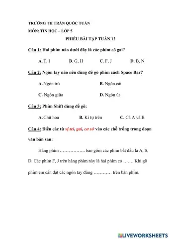 BT tin học lớp 5 - tuần 12