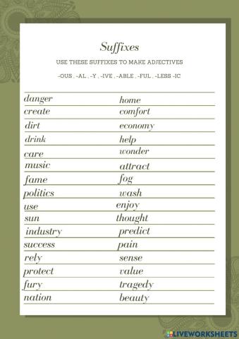 Adjective suffixes