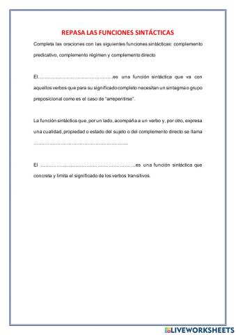 Repasa las funciones sintácticas
