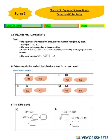 Chapter 3 squares,square roots,cubes,cube roots