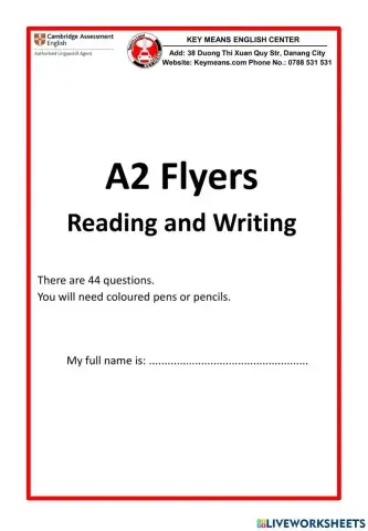Flyers test - writing reading