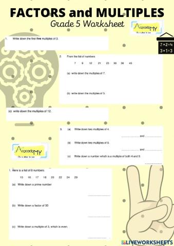 Factors and Multiples worksheet