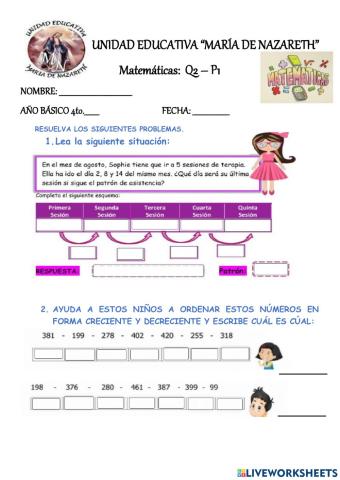 MATEMÁTICAS Evaluación 1p - 2q