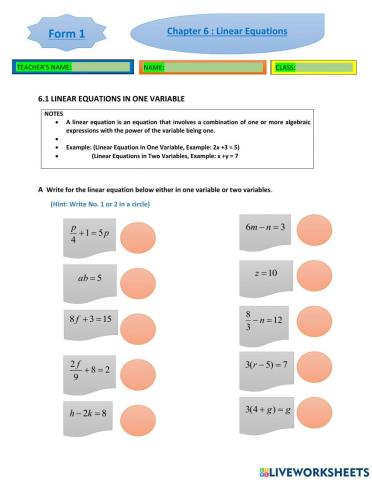 Chapter 6 linear equations