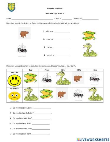 Animals I like and dislike