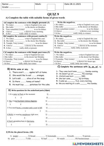 Quiz -9 -6th Grade-2021-November