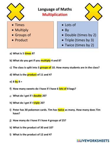 Language of maths - Multiplication