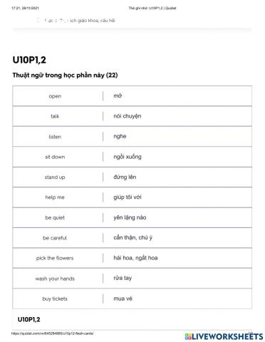 Vocabulary U10P1 Grammar 2