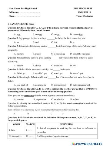 English 10 mock test (Nguyễn Thị Tuyết)