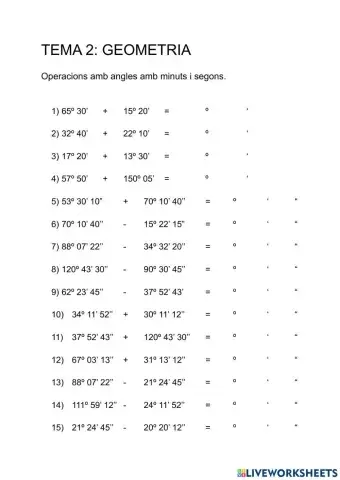 Operacions amb angles amb minuts i segons