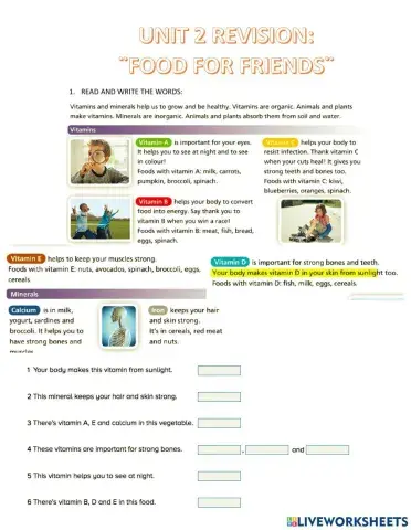 Unit 2 revision food for friends