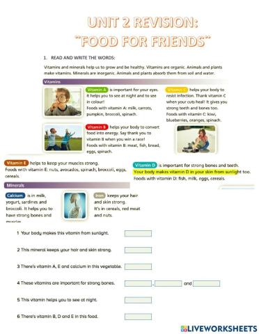 Unit 2 revision food for friends
