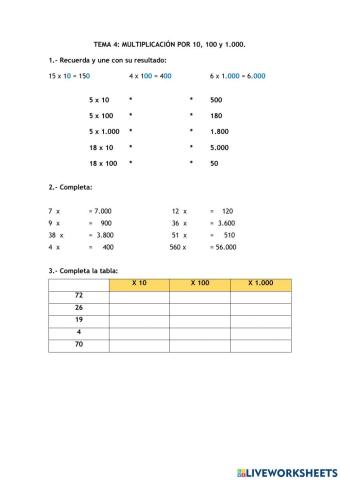 Multiplicar x 10, 100 y 1.000