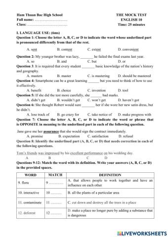 English 10 Mock Test (Nguyễn Thị Tuyết)
