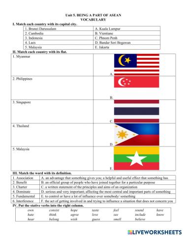 Unit 5. BEING A PART OF ASEAN VOCABULARY