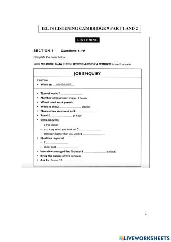 Ielts listening section 1