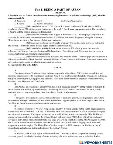 Unit 5. BEING A PART OF ASEAN reading