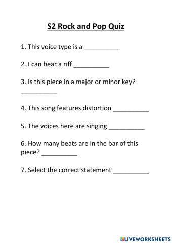 S2 Rock and Pop Quiz