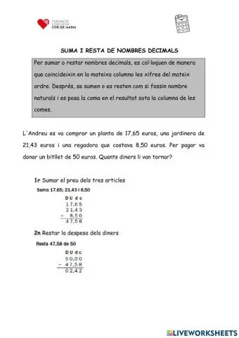 Suma i resta de nombres decimals