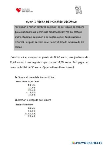 Suma i resta de nombres decimals