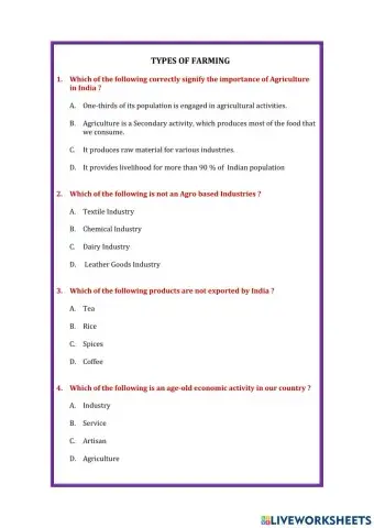 CBSE 10th Class Social Chapter Agriculture Part - 1 -Type Of farming -