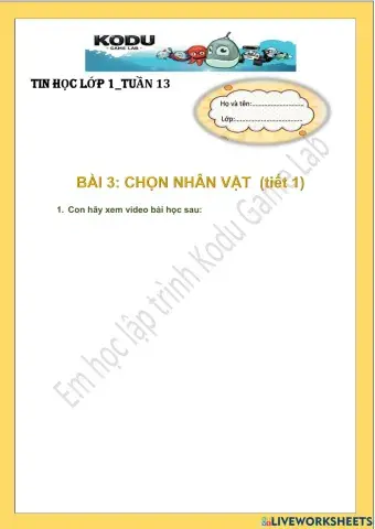 Tin học 1-Tuần 13-Bài 3: Chọn nhân vật (tiết 1)