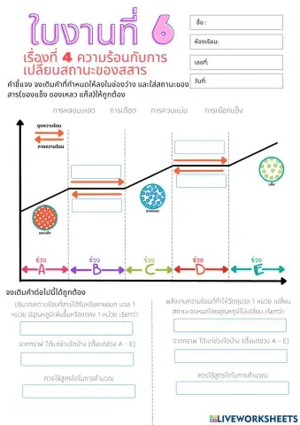 ใบงานที่ 6 เรื่องกราฟความร้อนและการเปลี่ยนแปลงอุณหภูมิของสารแต่ละสถานะ