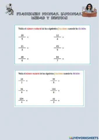 Fracciones impropias, propias e iguales a la unidad