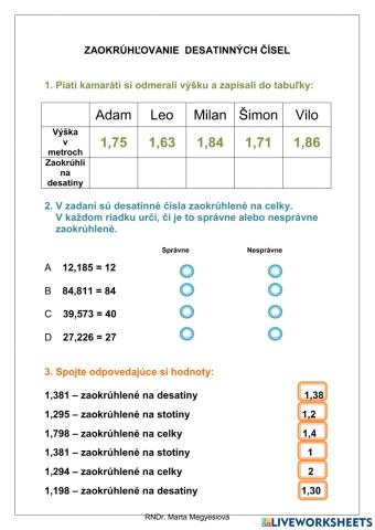 Zaokrúhľovanie desatinných čísel