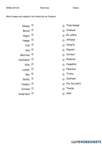 Emotions - match translations