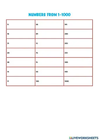 Numbers 1-1000