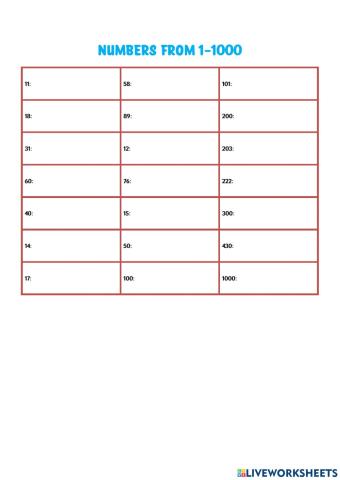 Numbers 1-1000