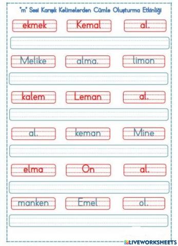 Kes Yapıştır Cümle Oluştur!!!