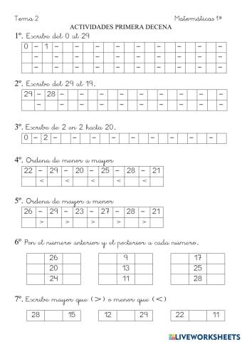 Numeración segunda decena
